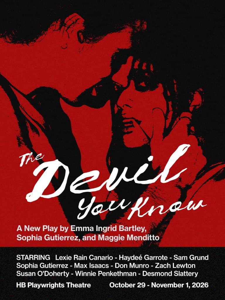 Poster for The Devil You Know: two figures in a close embrace, rendered in red and black